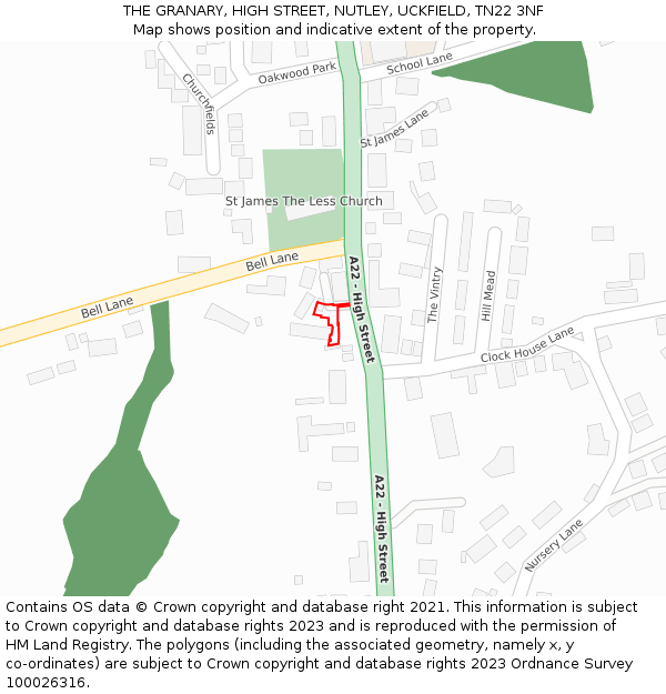 THE GRANARY, HIGH STREET, NUTLEY, UCKFIELD, TN22 3NF: Location map and indicative extent of plot