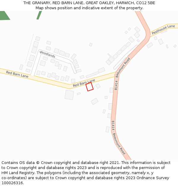 THE GRANARY, RED BARN LANE, GREAT OAKLEY, HARWICH, CO12 5BE: Location map and indicative extent of plot