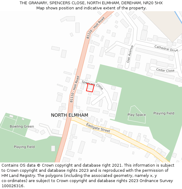 THE GRANARY, SPENCERS CLOSE, NORTH ELMHAM, DEREHAM, NR20 5HX: Location map and indicative extent of plot