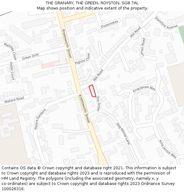 THE GRANARY, THE GREEN, ROYSTON, SG8 7AL: Location map and indicative extent of plot
