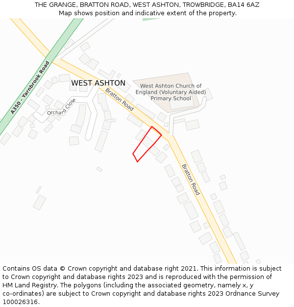 THE GRANGE, BRATTON ROAD, WEST ASHTON, TROWBRIDGE, BA14 6AZ: Location map and indicative extent of plot