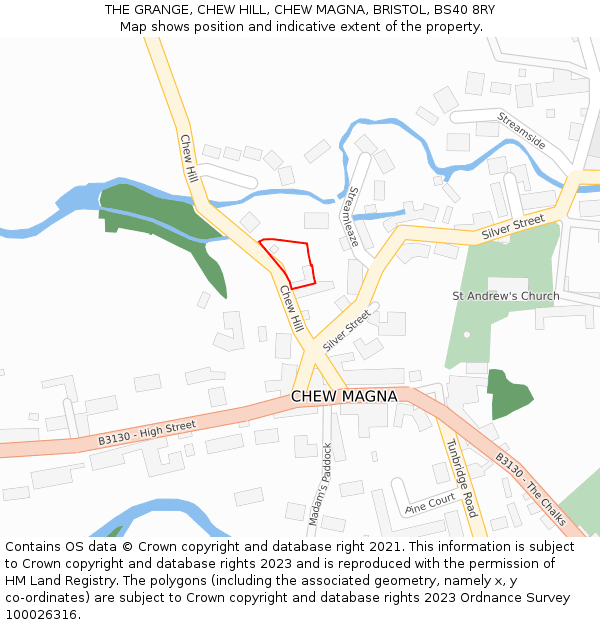 THE GRANGE, CHEW HILL, CHEW MAGNA, BRISTOL, BS40 8RY: Location map and indicative extent of plot