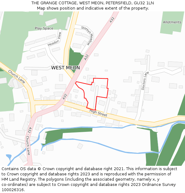 THE GRANGE COTTAGE, WEST MEON, PETERSFIELD, GU32 1LN: Location map and indicative extent of plot