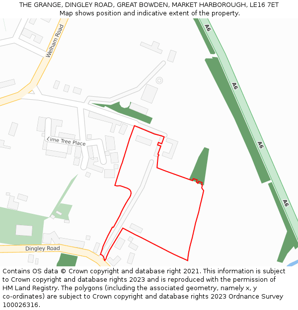 THE GRANGE, DINGLEY ROAD, GREAT BOWDEN, MARKET HARBOROUGH, LE16 7ET: Location map and indicative extent of plot