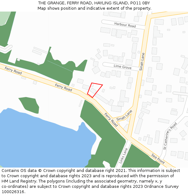 THE GRANGE, FERRY ROAD, HAYLING ISLAND, PO11 0BY: Location map and indicative extent of plot