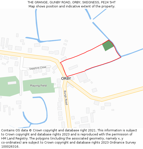 THE GRANGE, GUNBY ROAD, ORBY, SKEGNESS, PE24 5HT: Location map and indicative extent of plot
