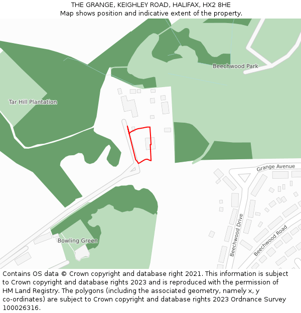 THE GRANGE, KEIGHLEY ROAD, HALIFAX, HX2 8HE: Location map and indicative extent of plot