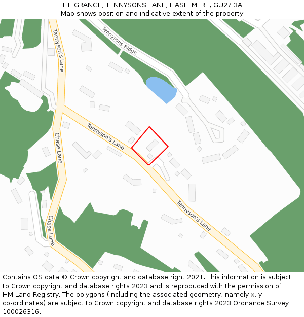 THE GRANGE, TENNYSONS LANE, HASLEMERE, GU27 3AF: Location map and indicative extent of plot