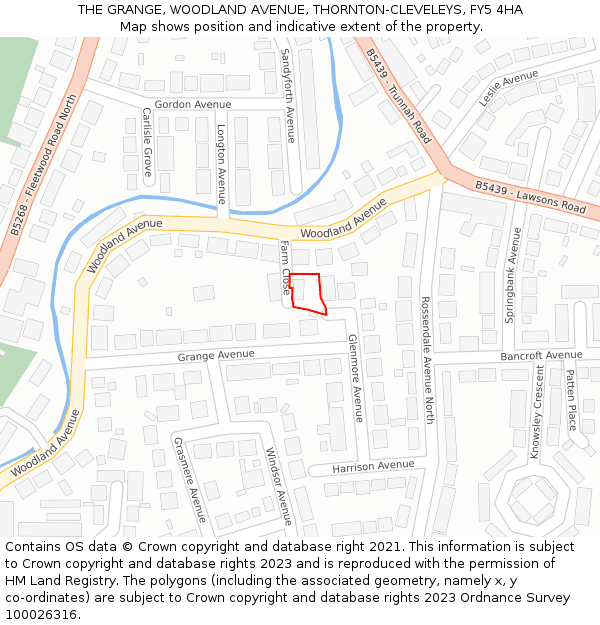 THE GRANGE, WOODLAND AVENUE, THORNTON-CLEVELEYS, FY5 4HA: Location map and indicative extent of plot