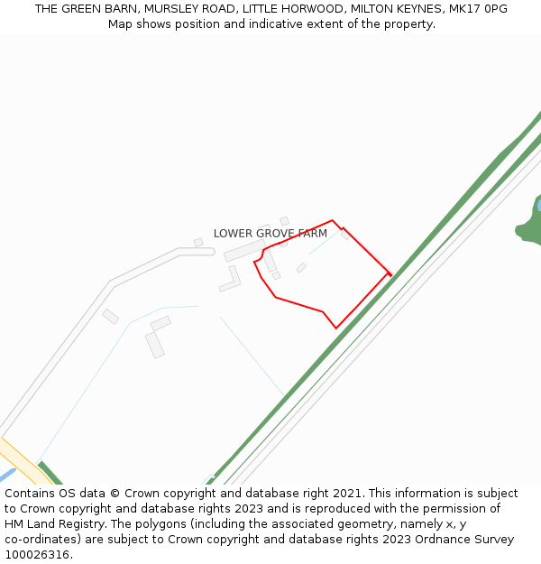 THE GREEN BARN, MURSLEY ROAD, LITTLE HORWOOD, MILTON KEYNES, MK17 0PG: Location map and indicative extent of plot