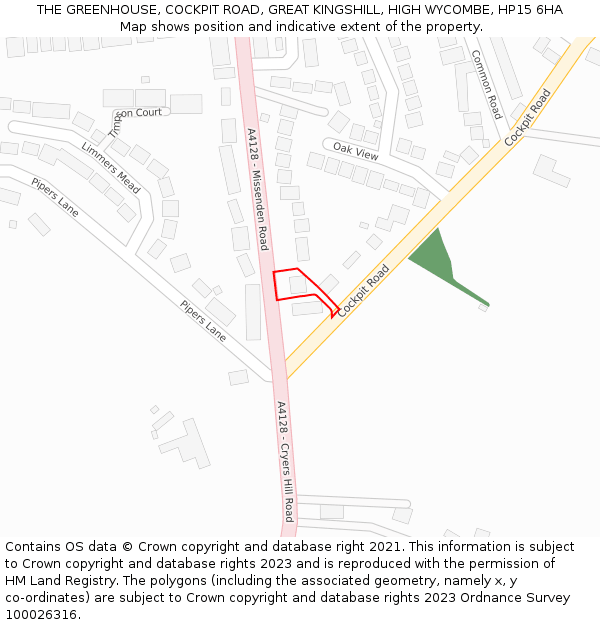 THE GREENHOUSE, COCKPIT ROAD, GREAT KINGSHILL, HIGH WYCOMBE, HP15 6HA: Location map and indicative extent of plot