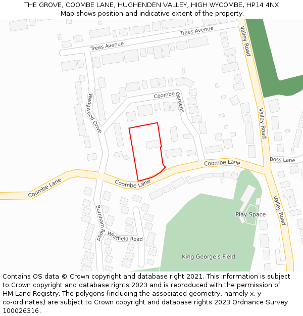 THE GROVE, COOMBE LANE, HUGHENDEN VALLEY, HIGH WYCOMBE, HP14 4NX: Location map and indicative extent of plot