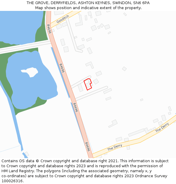 THE GROVE, DERRYFIELDS, ASHTON KEYNES, SWINDON, SN6 6PA: Location map and indicative extent of plot