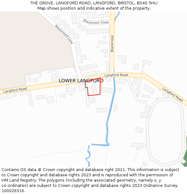 THE GROVE, LANGFORD ROAD, LANGFORD, BRISTOL, BS40 5HU: Location map and indicative extent of plot