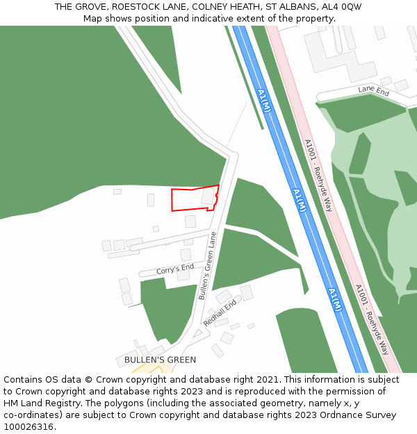 THE GROVE, ROESTOCK LANE, COLNEY HEATH, ST ALBANS, AL4 0QW: Location map and indicative extent of plot