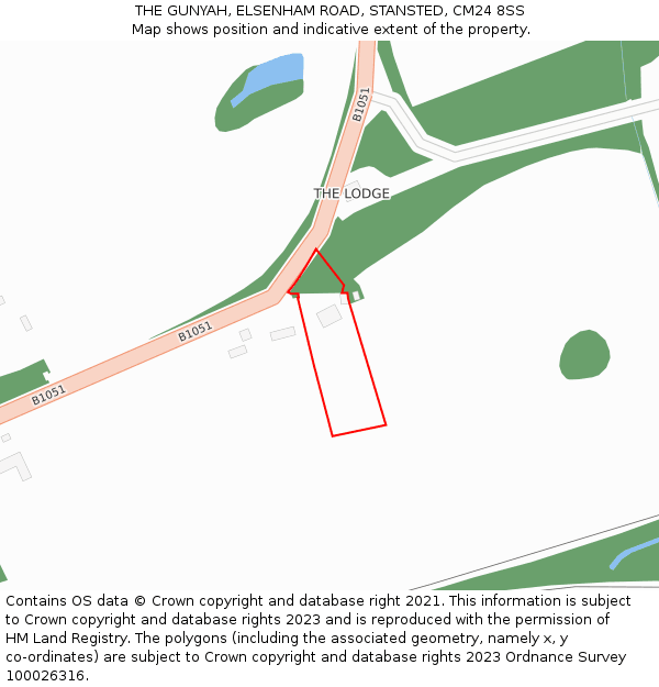 THE GUNYAH, ELSENHAM ROAD, STANSTED, CM24 8SS: Location map and indicative extent of plot