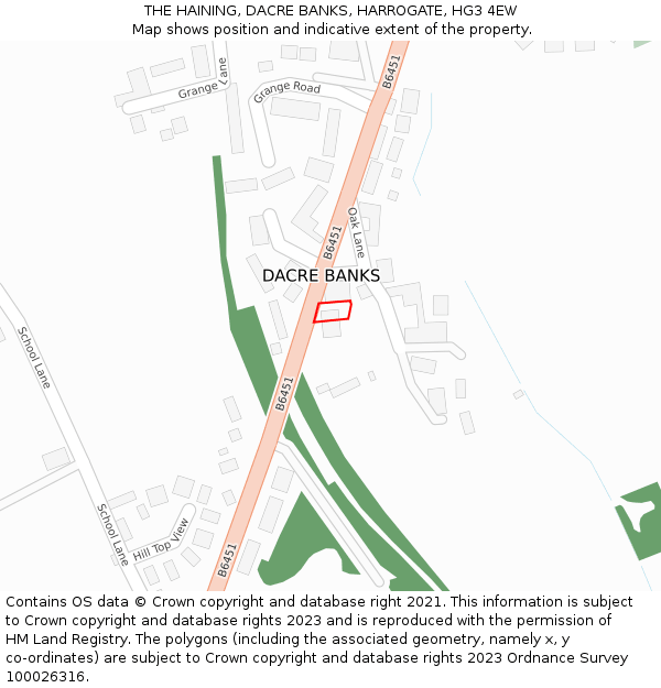 THE HAINING, DACRE BANKS, HARROGATE, HG3 4EW: Location map and indicative extent of plot