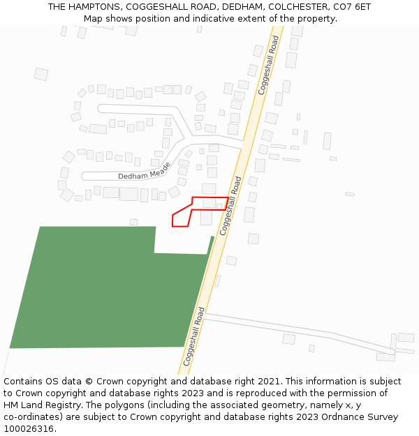 THE HAMPTONS, COGGESHALL ROAD, DEDHAM, COLCHESTER, CO7 6ET: Location map and indicative extent of plot