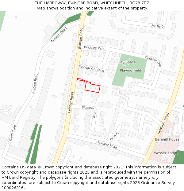 THE HARROWAY, EVINGAR ROAD, WHITCHURCH, RG28 7EZ: Location map and indicative extent of plot