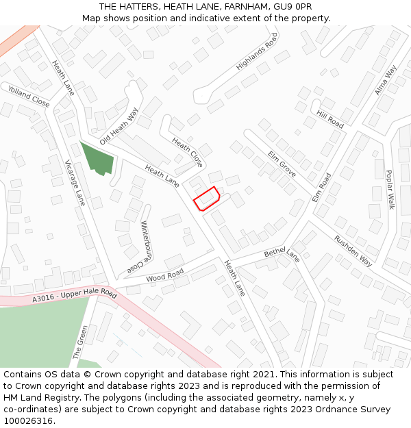 THE HATTERS, HEATH LANE, FARNHAM, GU9 0PR: Location map and indicative extent of plot