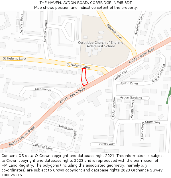 THE HAVEN, AYDON ROAD, CORBRIDGE, NE45 5DT: Location map and indicative extent of plot