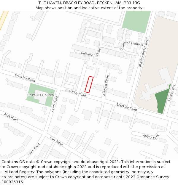 THE HAVEN, BRACKLEY ROAD, BECKENHAM, BR3 1RG: Location map and indicative extent of plot