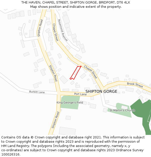 THE HAVEN, CHAPEL STREET, SHIPTON GORGE, BRIDPORT, DT6 4LX: Location map and indicative extent of plot