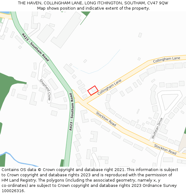 THE HAVEN, COLLINGHAM LANE, LONG ITCHINGTON, SOUTHAM, CV47 9QW: Location map and indicative extent of plot