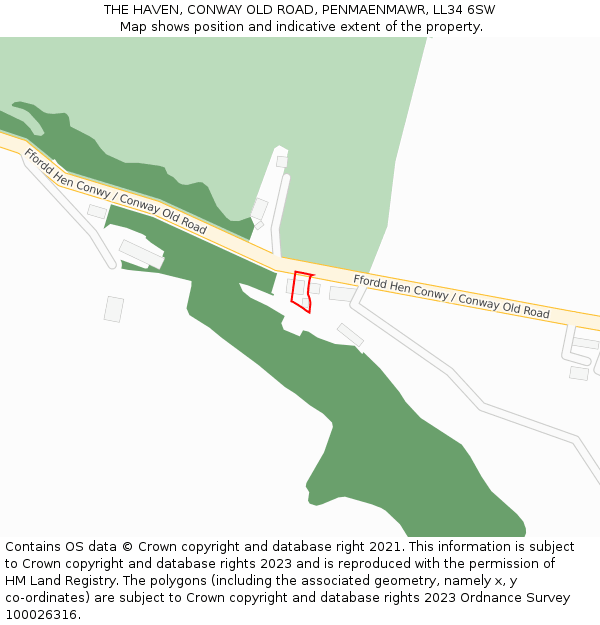 THE HAVEN, CONWAY OLD ROAD, PENMAENMAWR, LL34 6SW: Location map and indicative extent of plot