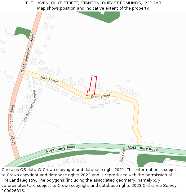 THE HAVEN, DUKE STREET, STANTON, BURY ST EDMUNDS, IP31 2AB: Location map and indicative extent of plot