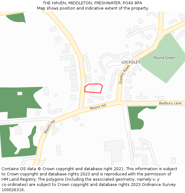 THE HAVEN, MIDDLETON, FRESHWATER, PO40 9PA: Location map and indicative extent of plot