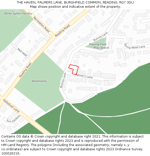 THE HAVEN, PALMERS LANE, BURGHFIELD COMMON, READING, RG7 3DU: Location map and indicative extent of plot