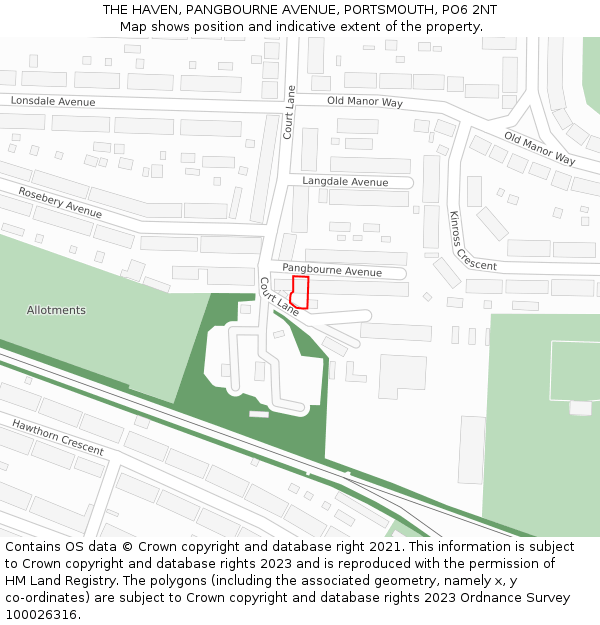 THE HAVEN, PANGBOURNE AVENUE, PORTSMOUTH, PO6 2NT: Location map and indicative extent of plot