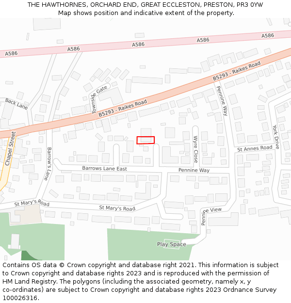 THE HAWTHORNES, ORCHARD END, GREAT ECCLESTON, PRESTON, PR3 0YW: Location map and indicative extent of plot