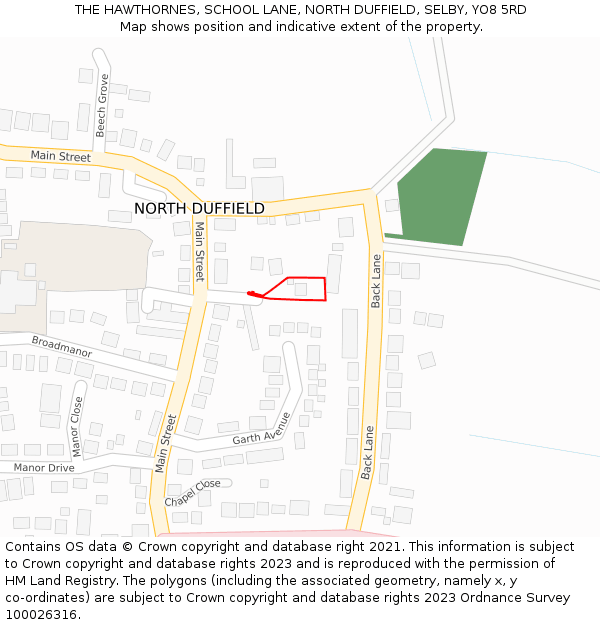 THE HAWTHORNES, SCHOOL LANE, NORTH DUFFIELD, SELBY, YO8 5RD: Location map and indicative extent of plot