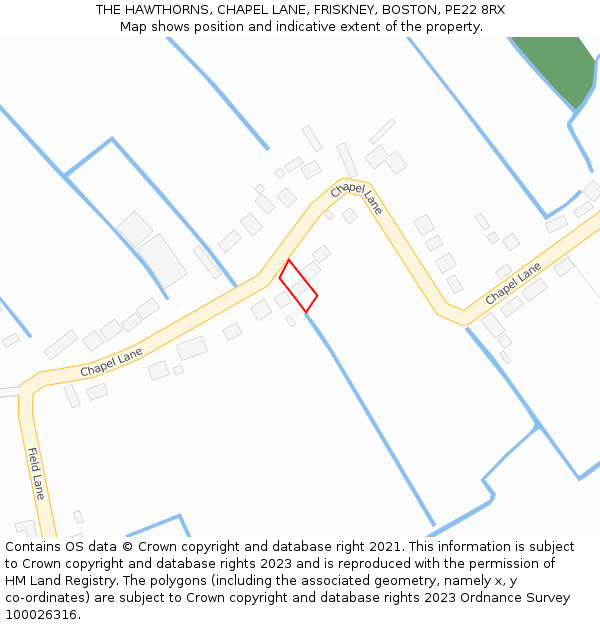 THE HAWTHORNS, CHAPEL LANE, FRISKNEY, BOSTON, PE22 8RX: Location map and indicative extent of plot