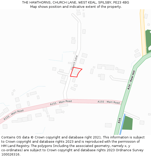 THE HAWTHORNS, CHURCH LANE, WEST KEAL, SPILSBY, PE23 4BG: Location map and indicative extent of plot
