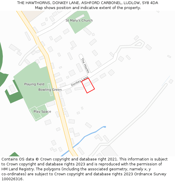 THE HAWTHORNS, DONKEY LANE, ASHFORD CARBONEL, LUDLOW, SY8 4DA: Location map and indicative extent of plot