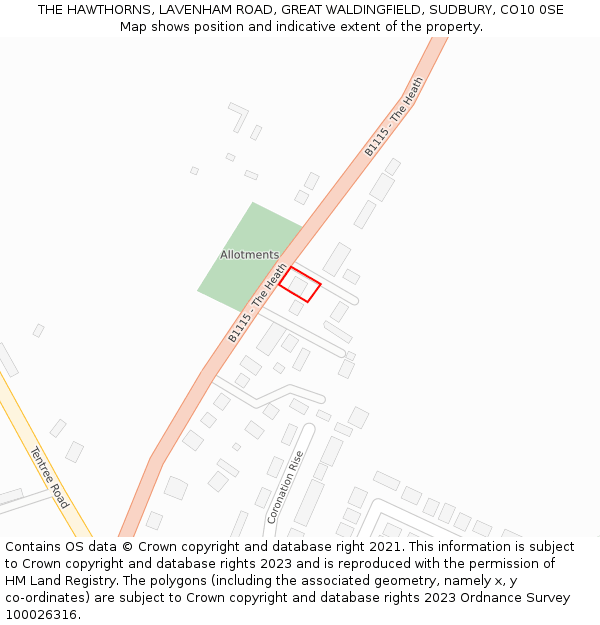 THE HAWTHORNS, LAVENHAM ROAD, GREAT WALDINGFIELD, SUDBURY, CO10 0SE: Location map and indicative extent of plot