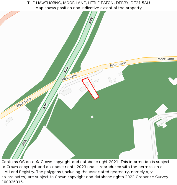 THE HAWTHORNS, MOOR LANE, LITTLE EATON, DERBY, DE21 5AU: Location map and indicative extent of plot