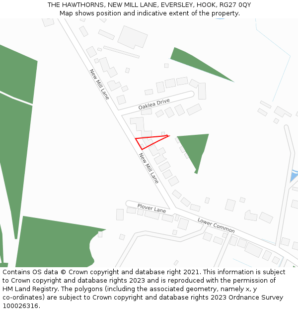 THE HAWTHORNS, NEW MILL LANE, EVERSLEY, HOOK, RG27 0QY: Location map and indicative extent of plot