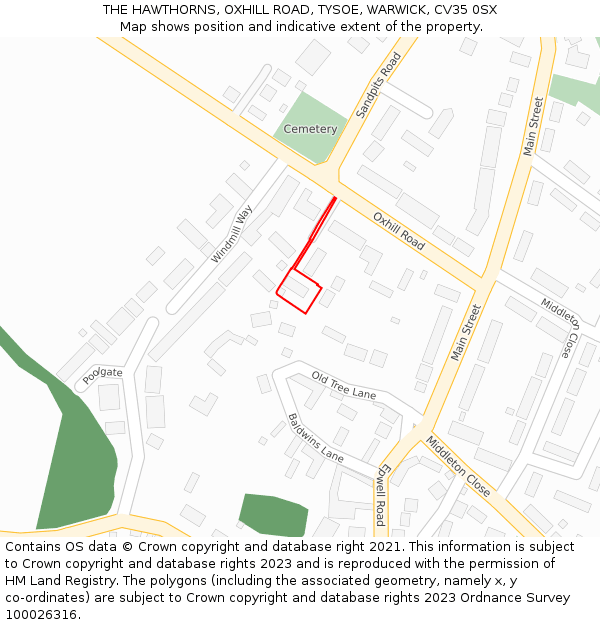 THE HAWTHORNS, OXHILL ROAD, TYSOE, WARWICK, CV35 0SX: Location map and indicative extent of plot