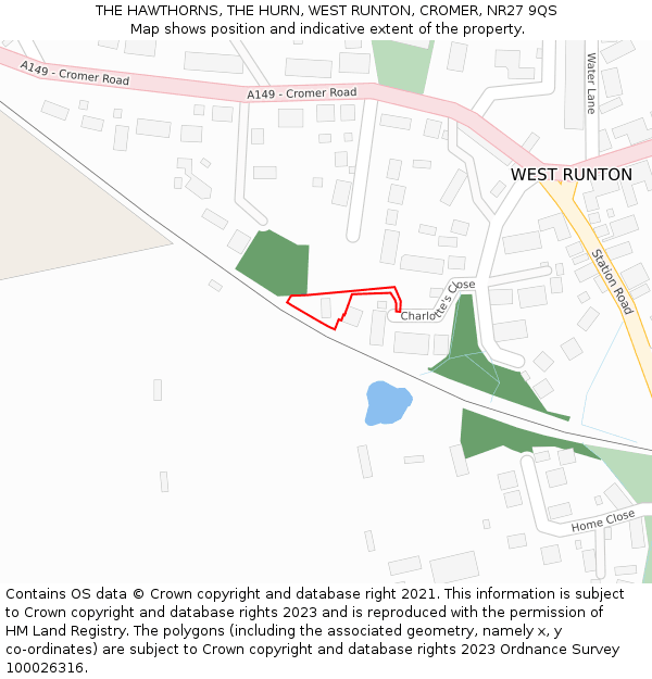 THE HAWTHORNS, THE HURN, WEST RUNTON, CROMER, NR27 9QS: Location map and indicative extent of plot