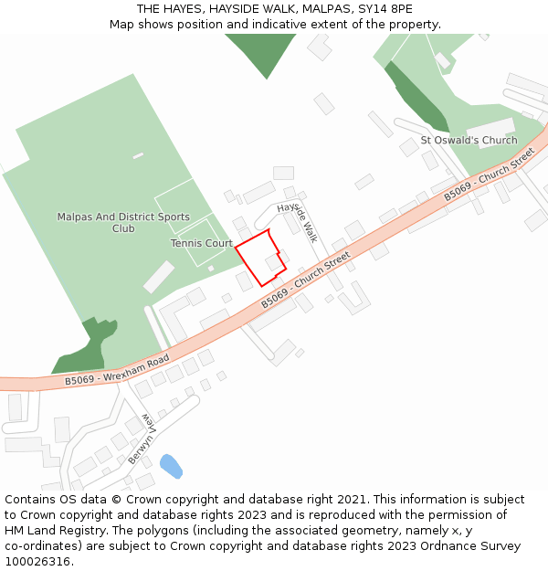 THE HAYES, HAYSIDE WALK, MALPAS, SY14 8PE: Location map and indicative extent of plot