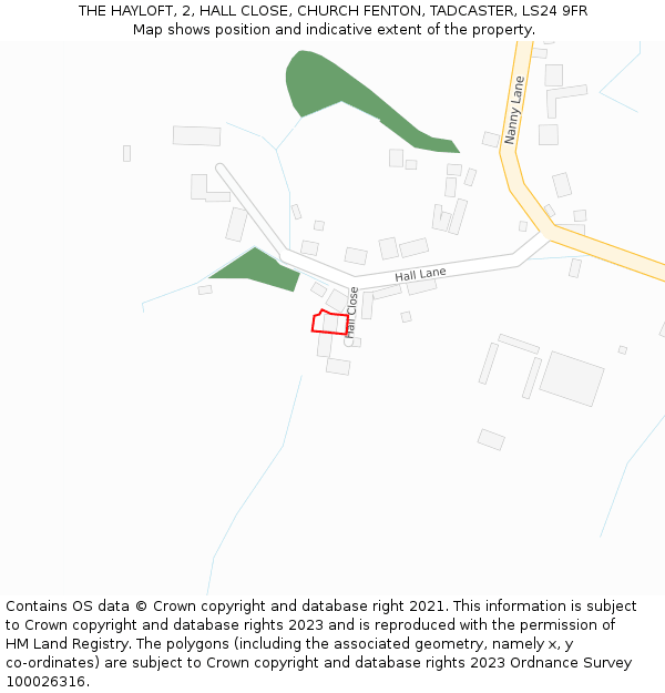 THE HAYLOFT, 2, HALL CLOSE, CHURCH FENTON, TADCASTER, LS24 9FR: Location map and indicative extent of plot
