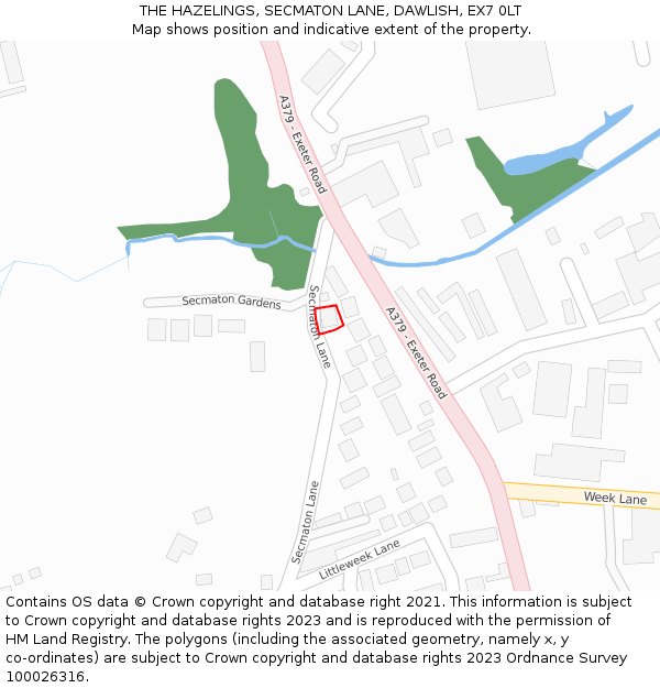 THE HAZELINGS, SECMATON LANE, DAWLISH, EX7 0LT: Location map and indicative extent of plot