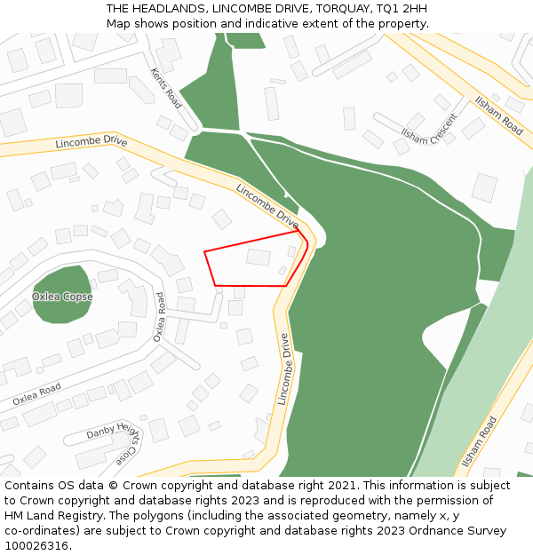 THE HEADLANDS, LINCOMBE DRIVE, TORQUAY, TQ1 2HH: Location map and indicative extent of plot