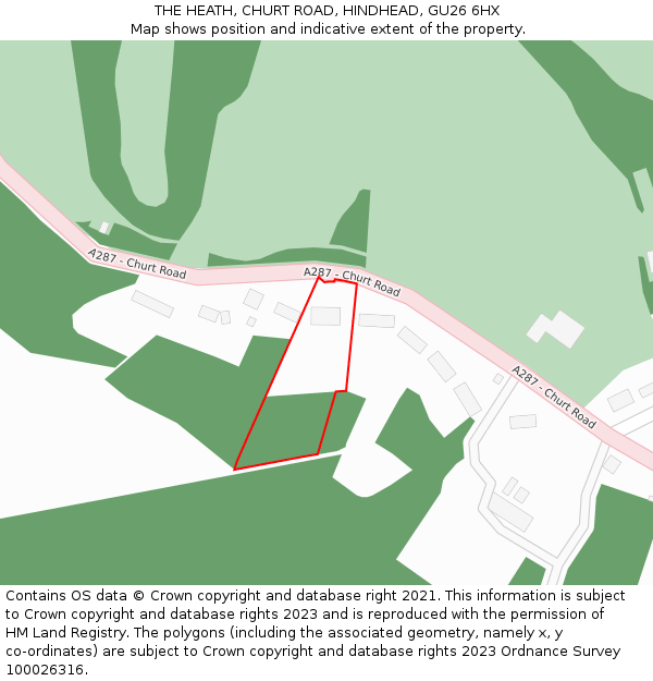 THE HEATH, CHURT ROAD, HINDHEAD, GU26 6HX: Location map and indicative extent of plot