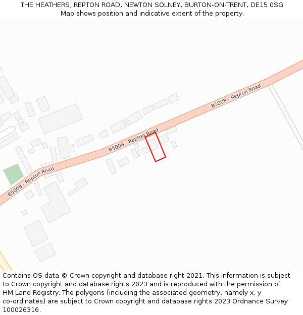 THE HEATHERS, REPTON ROAD, NEWTON SOLNEY, BURTON-ON-TRENT, DE15 0SG: Location map and indicative extent of plot