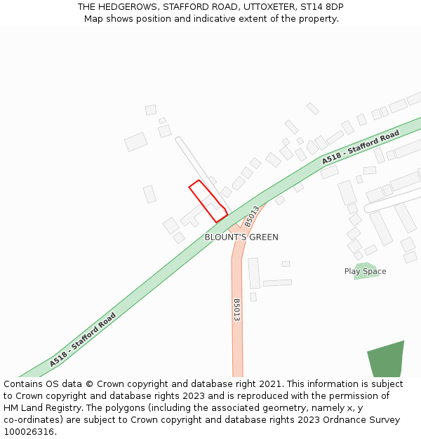 THE HEDGEROWS, STAFFORD ROAD, UTTOXETER, ST14 8DP: Location map and indicative extent of plot